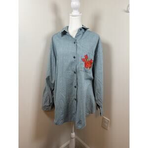 Rosey Tomato Vintage Shirt Women’s Large 42/22 Embroidered Floral Plaid 90s